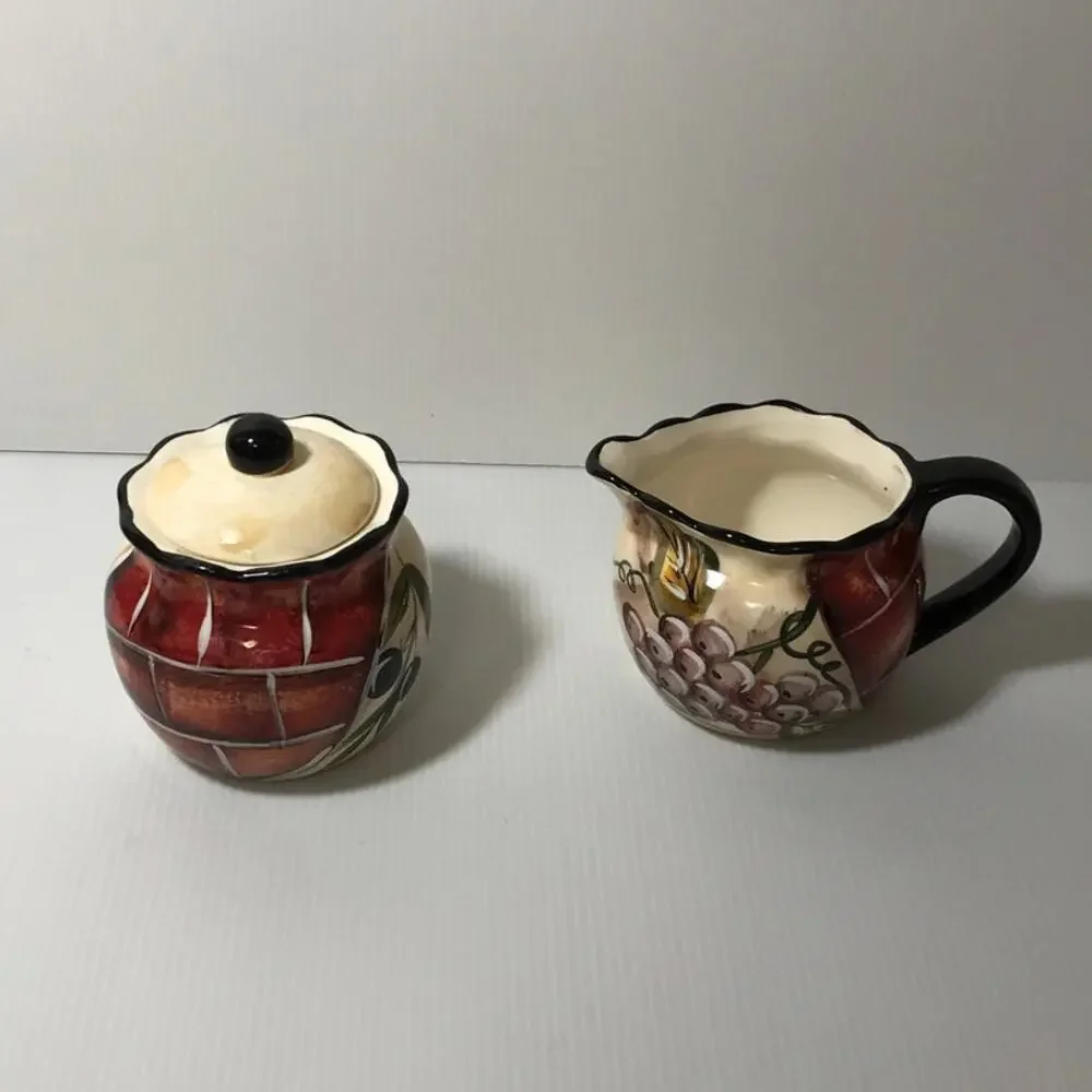 Vintage Ceramic Grape & Leaf Design Cream & Sugar Set
